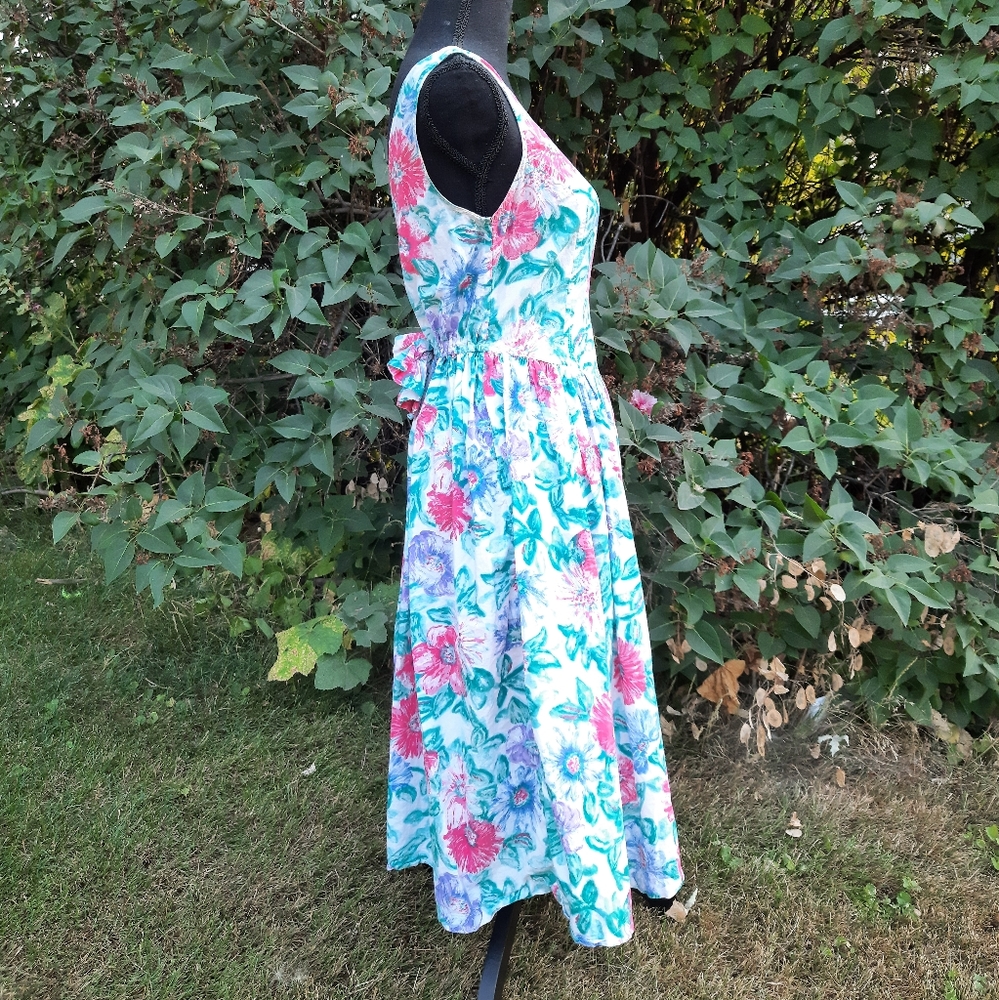 VTG 80s Honors Backless Floral Fit & Flare Dress S - Picture 8 of 16